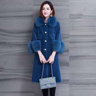 

Women Winter High quality Coat With With Fur Collar Coats Plus Size M-5XL Lady Casual Loose Long Fake Coats Jackets, Beige