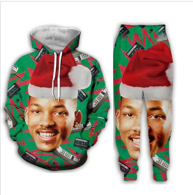 

Wholesale--New Fashion Men/Womens Fresh Prince Christmas Sweatshirt Joggers Funny 3D Print Unisex Hoodies+Pants ZZ011, Green