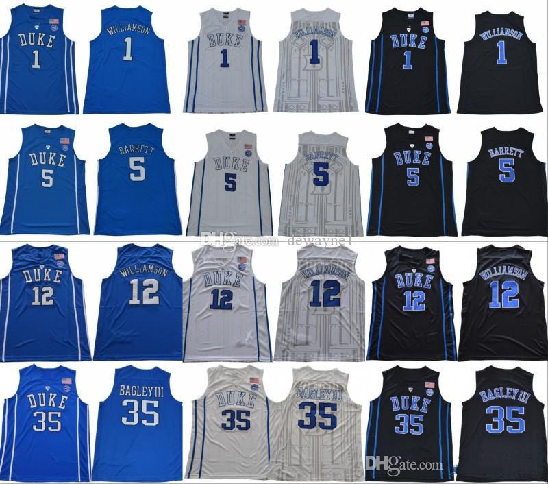 

2018 2019 Duke Blue Devils College 1 Zion Williamson 2 Cam Reddish 5 RJ Barrett 35 Marvin Bagley 34 Wendell Carter basketball jersey, Black;red