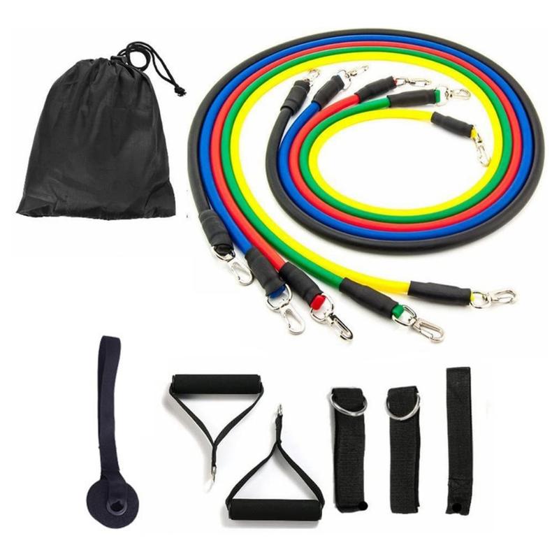 

11-Piece Fitness Set Neutral Anti-Break Resistance Band Latex Tube Pedal Exerciser Yoga Rubber Ring Tube