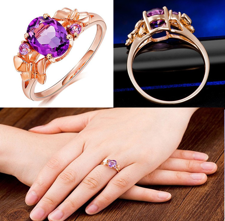 

Silver Ring Woman Day Drip Purple Rose Silver Butterfly Ring Ornaments