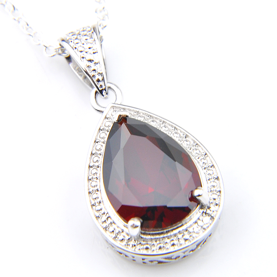 

10Pcs Luckyshine 8 Color For Woman Jewelry Multi-color Topaz Cubic Zirconia Gems Silver Vintage Water Drop Pendants Necklaces 10*14 mm