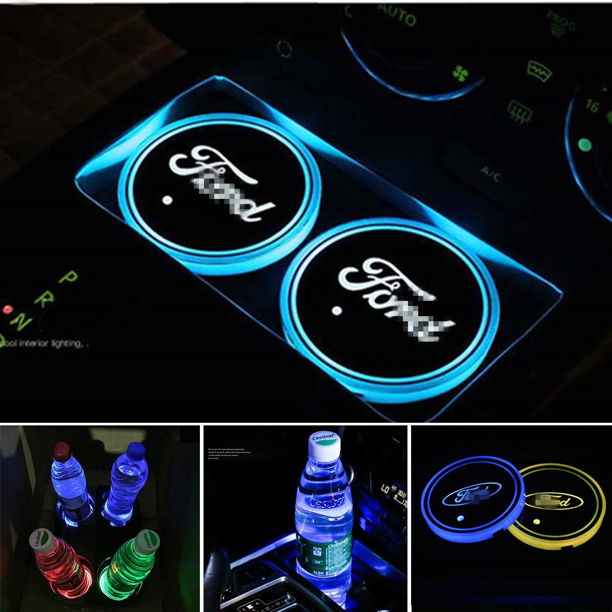 

Auto sport 2PCS LED Cup Holder Mat Pad Coaster with USB Rechargeable Interior Decoration Light for Ford