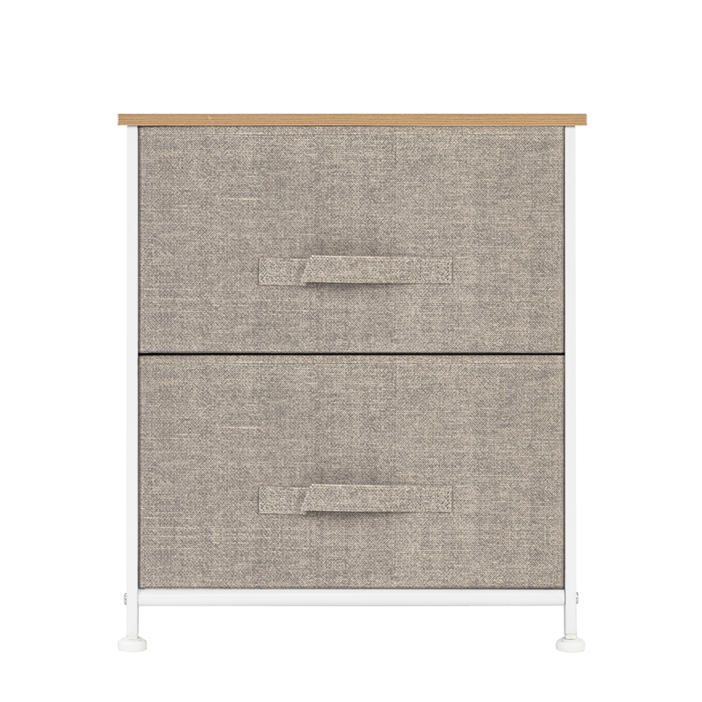 

2 Drawers -Night Stand, End Table Storage Tower - Sturdy Steel Frame, Wood Top, Easy Pull Fabric Bins - Organizer Unit For Bedroom, Multicolor