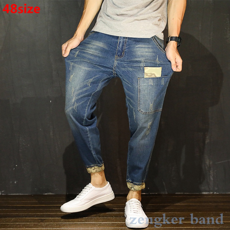 

Large size jeans casual ankle-length pants summer thin section Korean version nine points calf-length pants male harem 48, Black