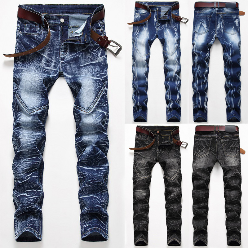 

New Fashion Men Skinny Jeans Stretchy Pant Denim Pant Floral Slim Fit Men Jeans Long Casual