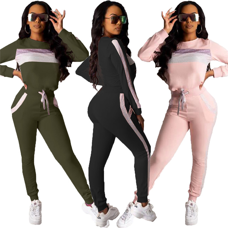 

Women fall winter Sweatsuit panelled Outfits casual 2 piece set long sleeve hoodies leggings fashion jogger suit slim sportswear 1907, Mix color