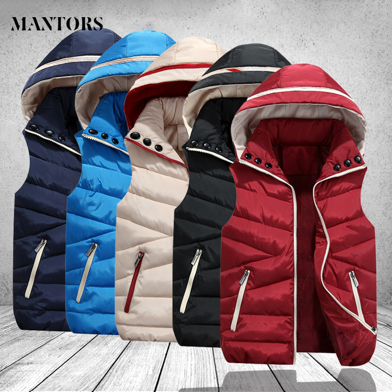 

Sleeveless Jacket Men Autumn Winter Male Casual Warm Vest Solid Thicken Coat Unisex Cotton Clothes Hat Detachable Zip Outerwear, Cc165 light blue