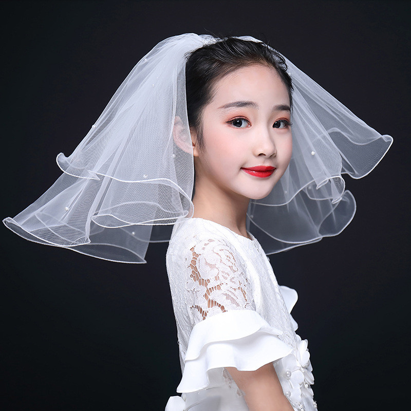 

Newest Bride Veils Hard Mesh Plain Yarn Child Girls' Head Pieces Props Double-sided Edge Hair Plug Comb Veil