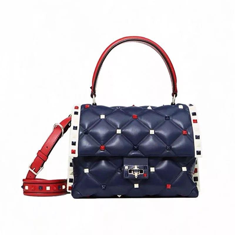 

2022 Sport Travel Outdoor Rivets Genuine Bag Leather Ladies Shoulder Handbags Women Bags Designer Totes Colorful Bolsas Outdoor New, Black