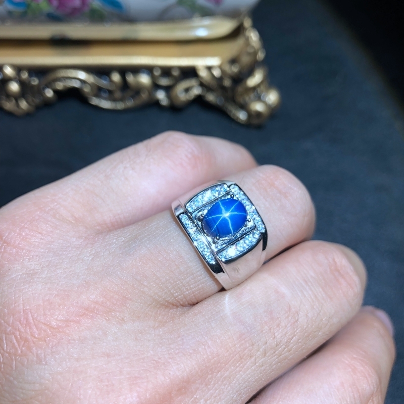 

masculine ring blue Star Sapphire gemstone ring for men 925 sterling silver men birthday party daily gift souvenir love CJ191210