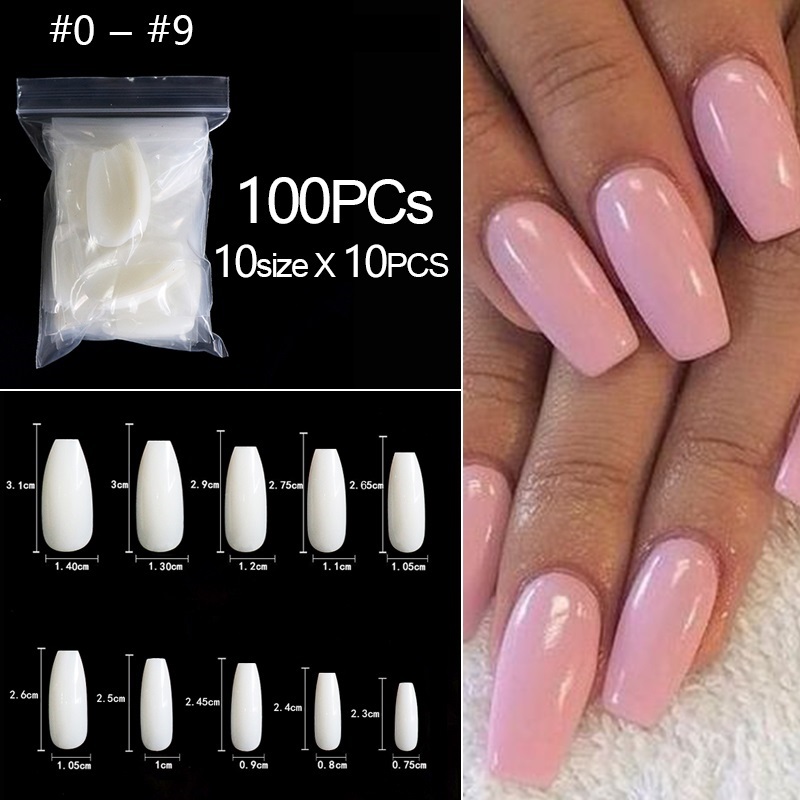 

RIKONKA 100/500pcs/bag False Ballerina Natural/Transparent Coffin Fake Nails Manicure Nails for Extension&Protection Nail Art, 50pcs-9