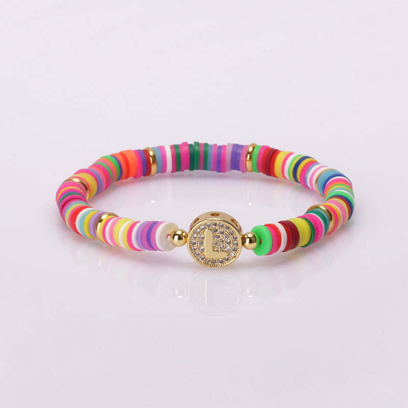 

gold initial 26 alphabet letter name charm rainbow silicone plastic beaded bracelets for women man 2020 customized birthday gift