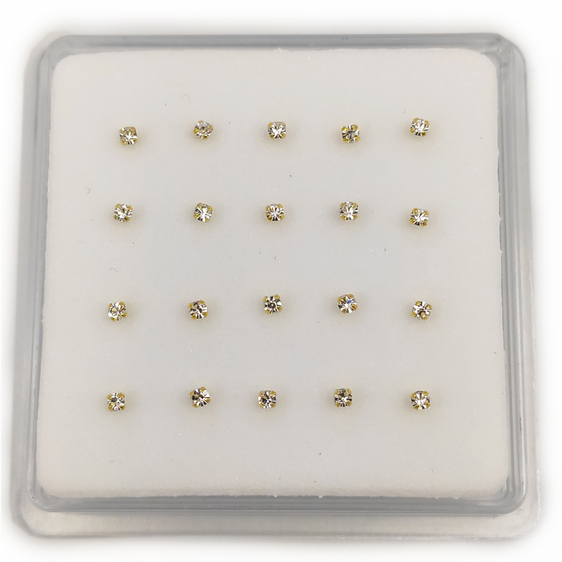 

925 sterling silver Nose Stud clear crystal gold straight nose pin 20pcs/lot