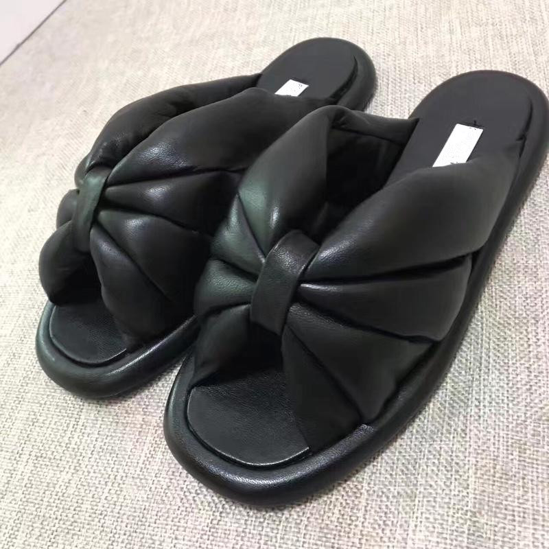 

Pleated Real Leather Design Trend Slipper Famous Ladies Shoes Designer Vintage Slippers Women Fashion Casual Shoes Free Shipping Comfortable, White