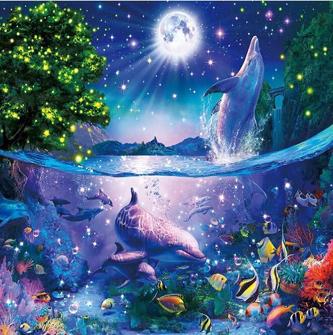 

5D DIY full square diamond painting Animal Dolphin diamond embroidery Sunset seaside scenery cross stitch pattern home decor