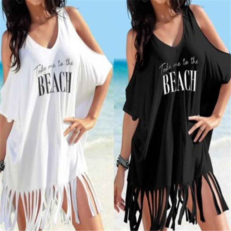 

2020 Women Sexy Tassels Hem Bikini Beach Swimsuit Cover up Bathing Dress Summer Beach Wear Hollow out Swimwear Cover-Ups