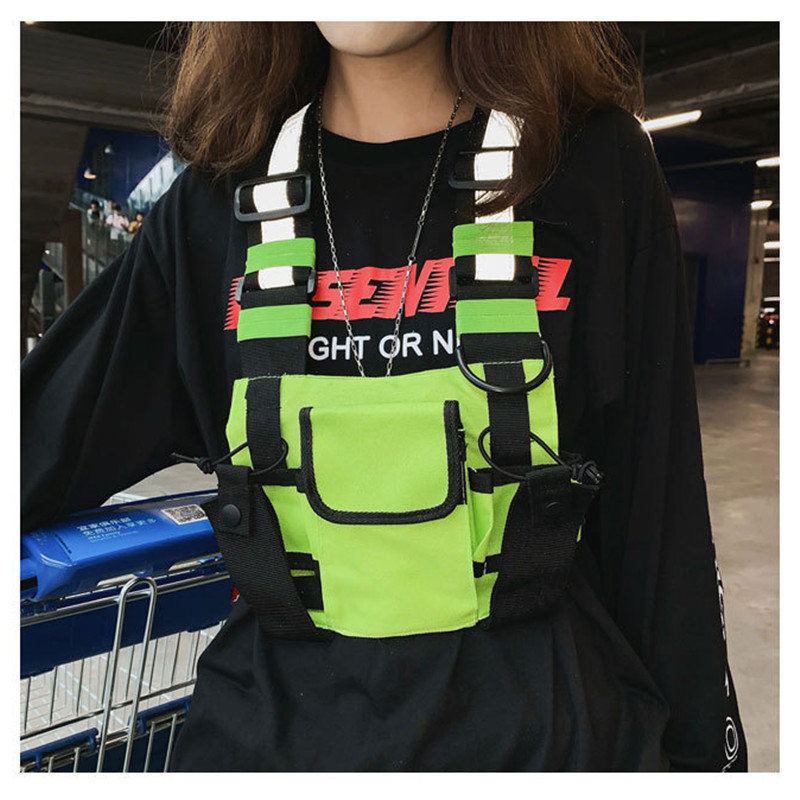 

Men's Women's Hip-hop Tactical Vest Outdoor Working Climbing Multi-functional Chest Bag Interphone All-match Backpack Waistcoat, Black