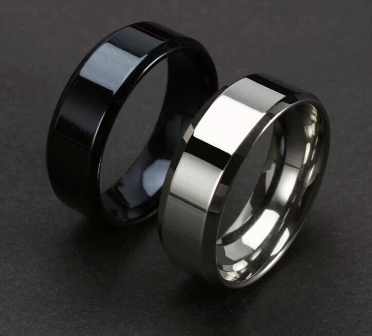 8mm Men's Titanium Stainless Steel Rings Wedding Bands for Womens & Men's Plain Band Ring for Men Black/silver Plated/Silver