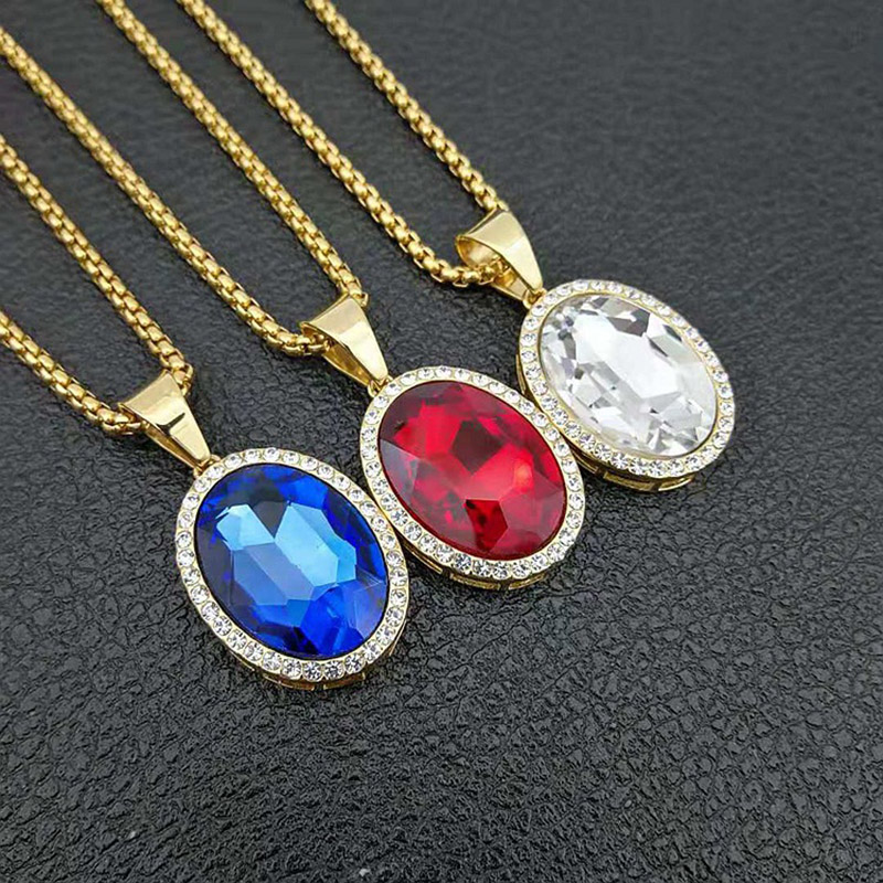 

Hip Hop Bling Iced Out Gold Color Stainless Steel Geometric Oval Pendants Necklaces for Women Fashion Jewelry Drop Shipping
