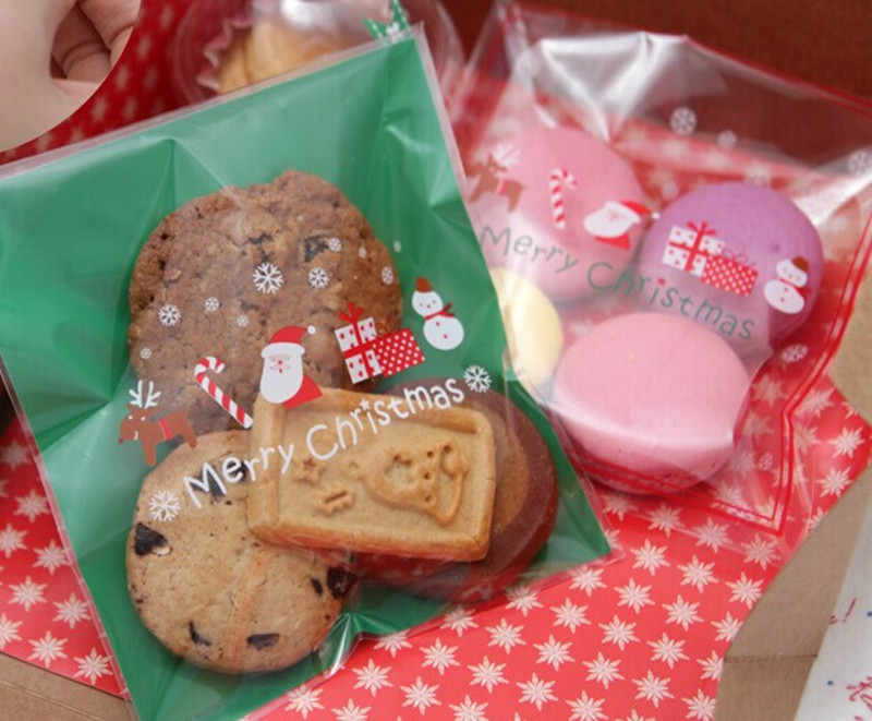 Sacchetti per biscotti autoadesivi in cellophane 200 pezzi 100 per Natale trasparenti 14 x 14 cm giorno del Ringraziamento