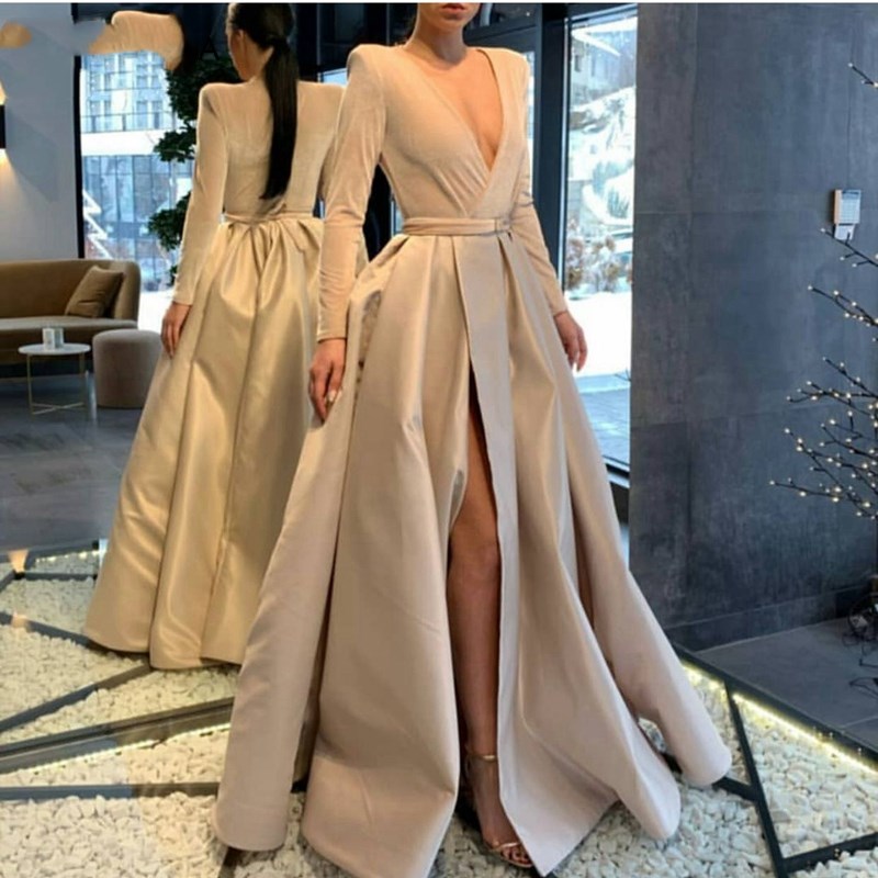 

New Arrival Long sleeve evening dress 2020 Ivory Dubai Arabic Formal dress Party abendkleider Sexy evening dresses Long, Orange