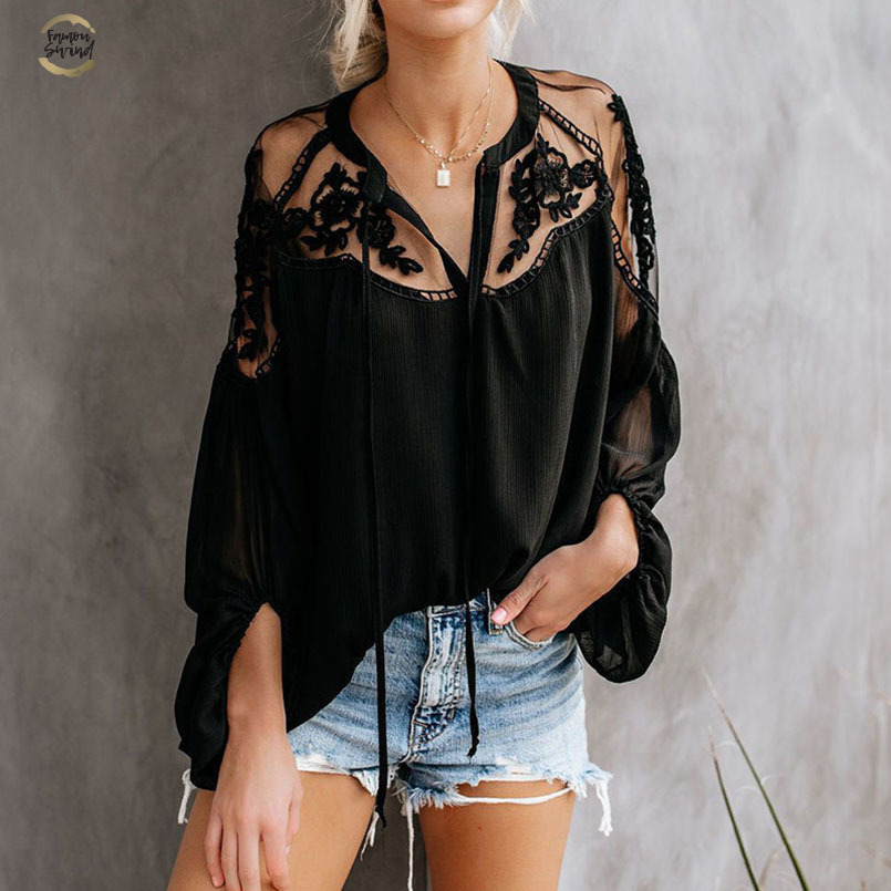 camisas negras transparentes mujer