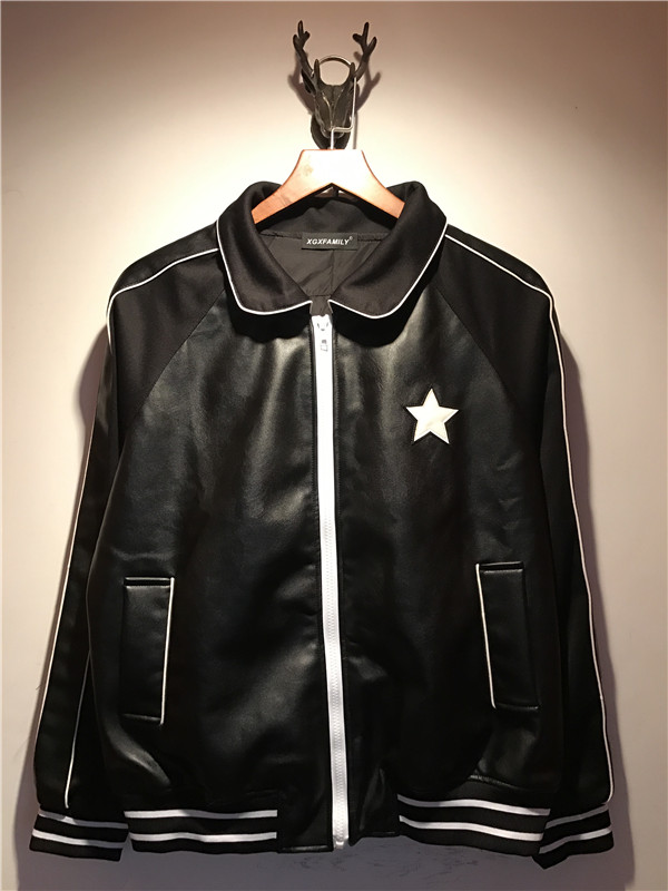 

2019 high quality jacket men fashion long sleeve embroidery five-pointed star Zip fleece autumn loose pullover sweaters, Black