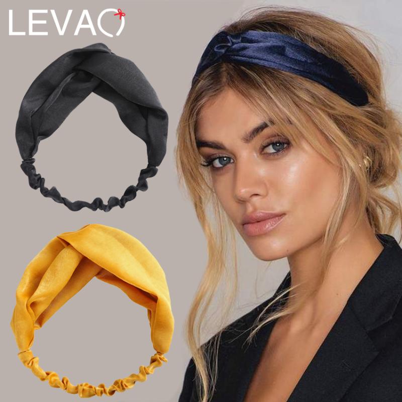 

Levao Women Solid Satin Turban Headband Elastic Hair Bands Hairbands Head Wrap Cross Headbands Hair Accessories for Women