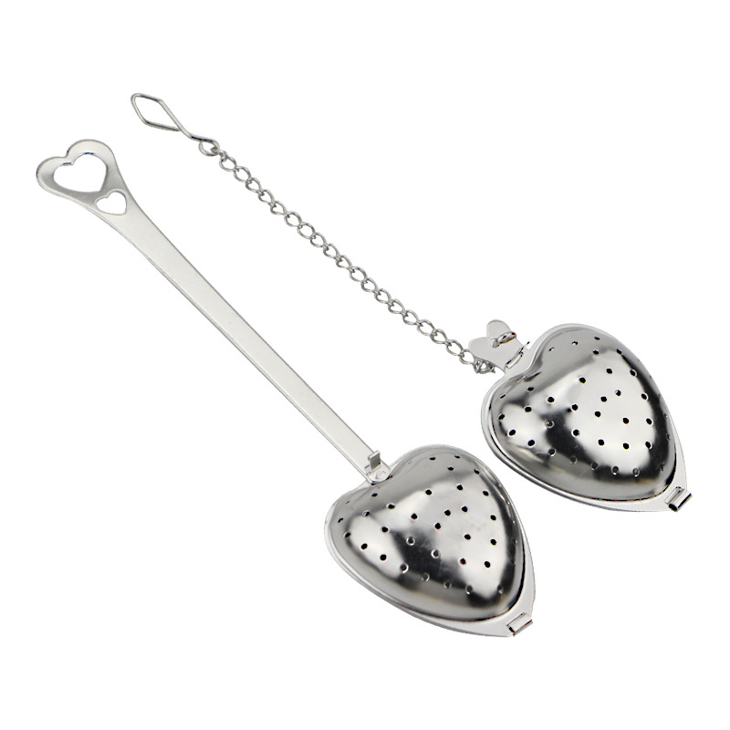 

SS304 loose leaf tea infuser with chain heart shape spoon long handle filter flower strainer metal stir kitchen tool