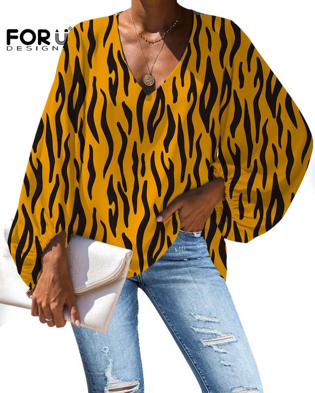 

FORUDESIGNS Casual Chiffon Blouse For Ladies Line Art Design Pattern Long-sleeve Sheer Shirts Simple Vogue Streetwear Match Jean, Cdfb0631b2