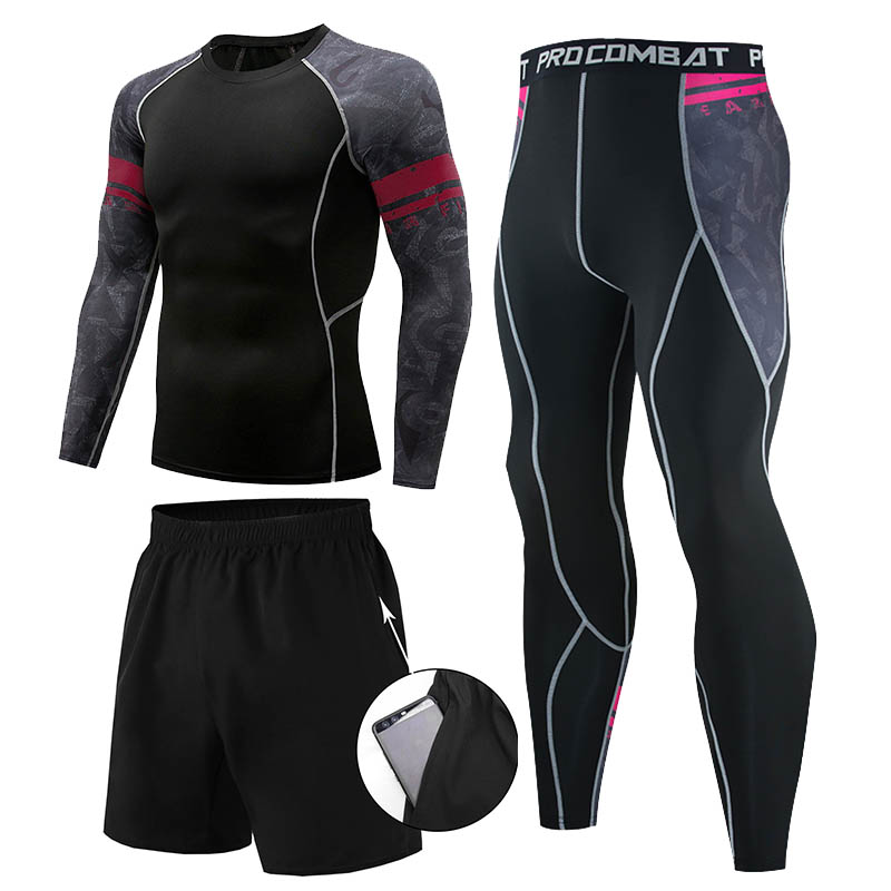 

Men 3-piece Compression Men's Sport Suits Quick Dry Running sets Clothes Sports Joggers Training Gym Fitness Running t-shirt, 14