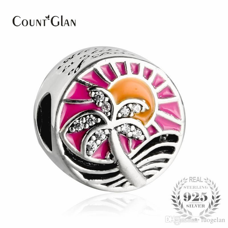Fit Pandora Bracelet Mixed Enamel Tropical Sunset Charms Beads For Jewelry Making 925 Sterling Silver CZ Palm Tree Bead Fit Snake Bracelets-image-441921771