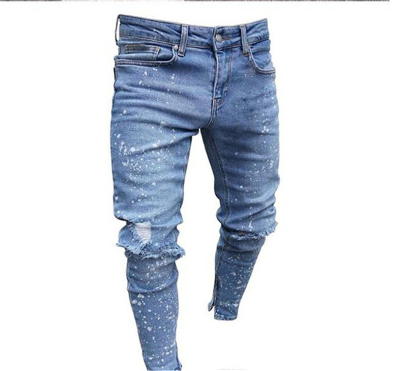 Mens Designer Fashion Jeans Spring Autumn Clothing Knee Holes Zipper Hiphop Streetwear Mans Basic Pants