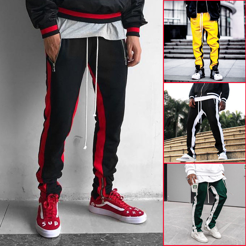 

European Version of Fitness Leisure Straight Tube Color Matching Men's Sweatpants, Yellow black