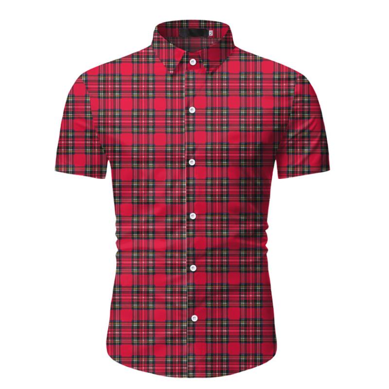 

KISSQIQI Men Summer Short Sleeve Plaid Shirts Fashion Men Casual Shirts Polyester Slim Fit Asian Size -3XL, Green