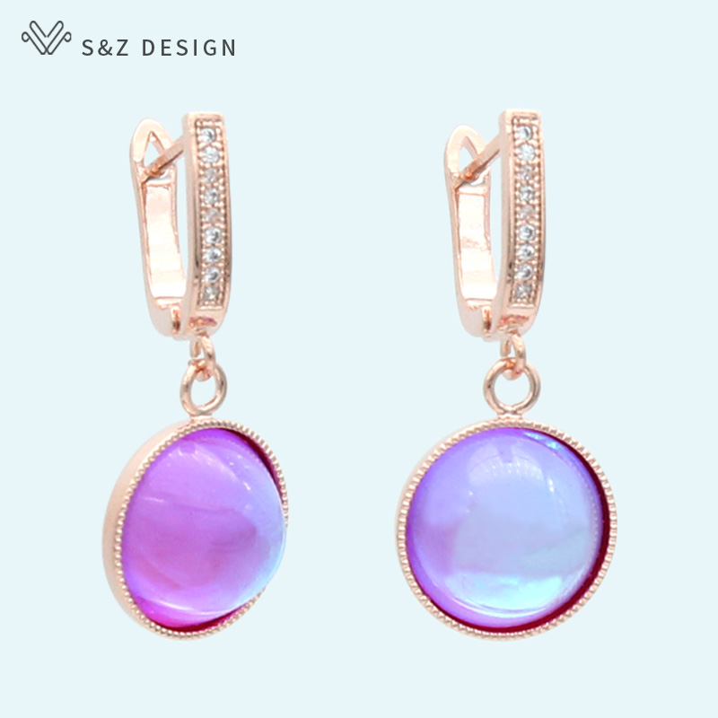Purple Fashion Crystal Drop Earring Oval Dangle Earrings 1 Pair