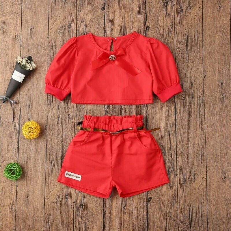 

Toddler Kids Baby Girls T-Shirt Baby / Girls Short Sleeve T-Shirt + Plain Color Pants Suit, Red