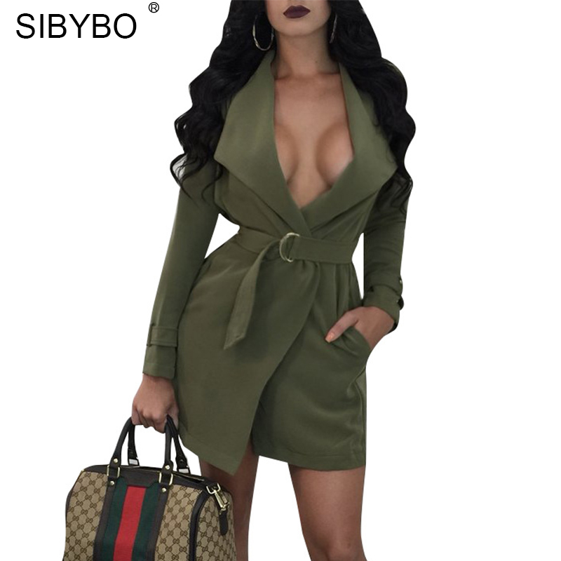 

Sibybo Autumn Winter Cotton Long Coat Women Fashion Turn-down Collar Belt Trench Coat for Women Outwear Warm Coats, Black