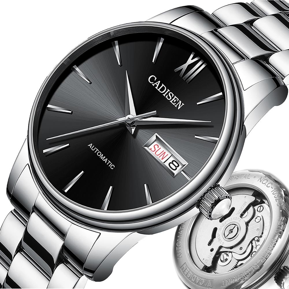 

CADISEN Men Watch Automatic Mechanical Watches Role Date Week Top Luxury Brand Japan NH36A Wrist watch Clock Relogio Masculino LY191206, White