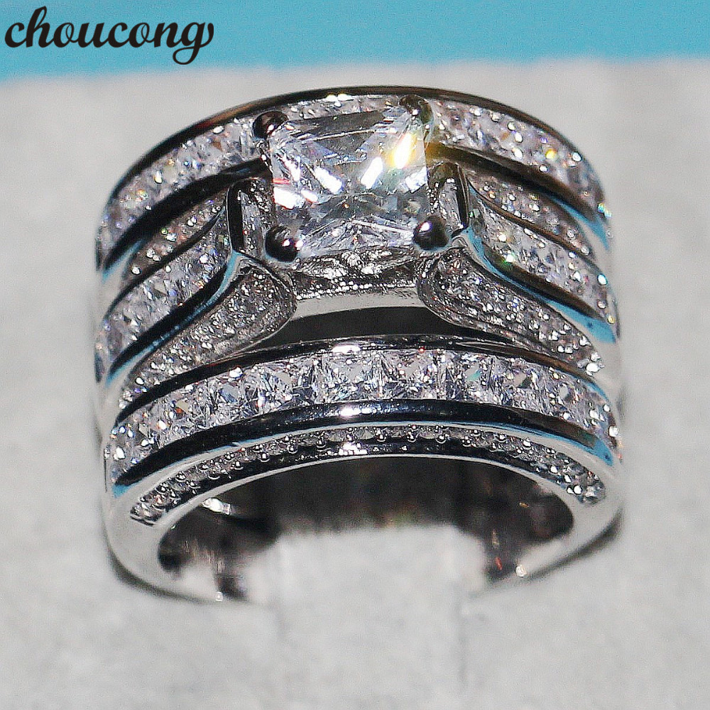 Choucong livraison directe fait à la main femmes hommes bijoux 3-en-1 bague de mariage 925 argent princesse coupe diamant Cz bagues de fiançaille