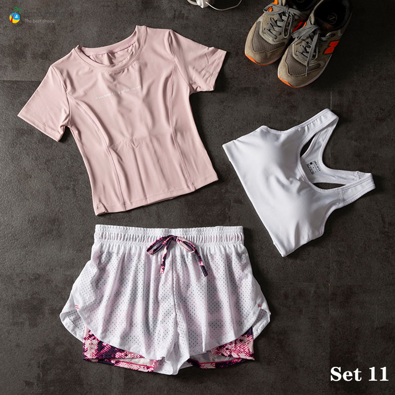 

Para Praia Two piece Yoga Set Sportswear for Women Three Piece Fitness Clothing Women Sports Shorts Gym Workout Crop Top, Set 4