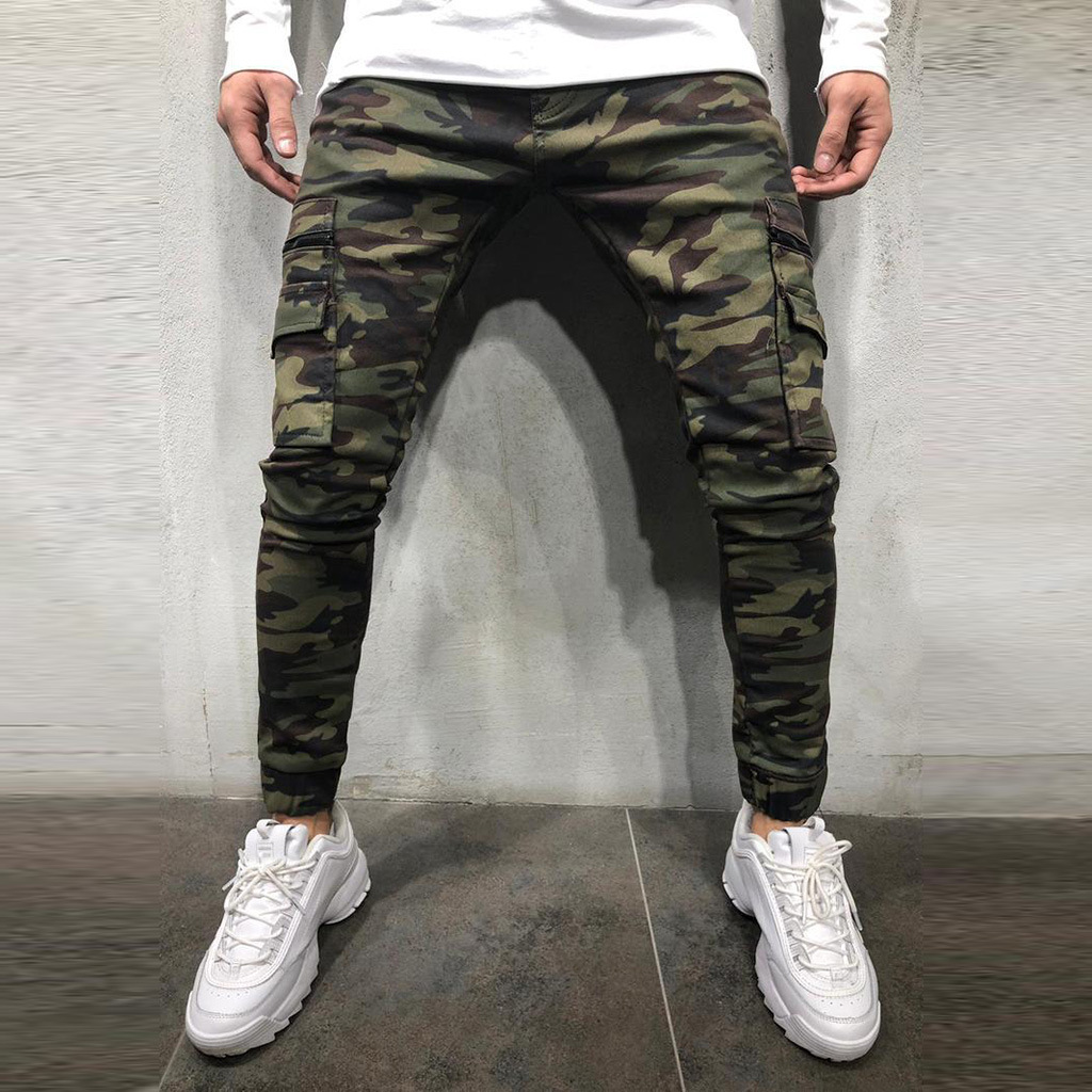 

Mens Camouflage Pencil Designer Jeans Fashion Big Pockets Zipper Design Slim Jean Pants For Men, 001