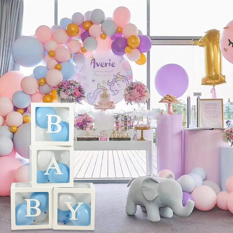 

4pcs/set Baby Love White Transparent Balloon Boxes Storage Box Wedding Balloon Boxes Baby Shower Birthday Party Decoration Favor