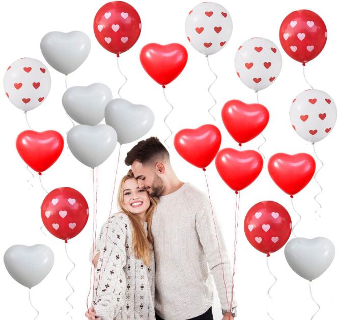 

Love Heart Latex Balloons Heart Printed Balloon Red White Wedding Helium Balloon Valentines Day Birthday Party Inflatable Balloons