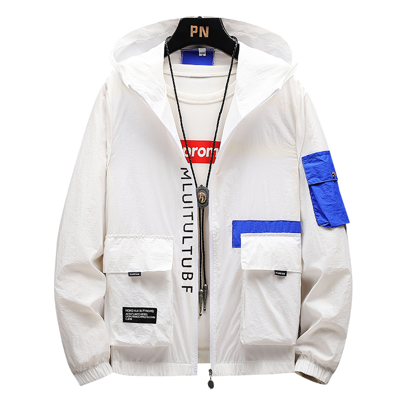 

Summer Jacket Men Quick CoatAnti-UV Men's Jackets Hip Hop thin Outwear Ultra-Light Windbreake Jacket Multi-pocket Hooded coat, Gray