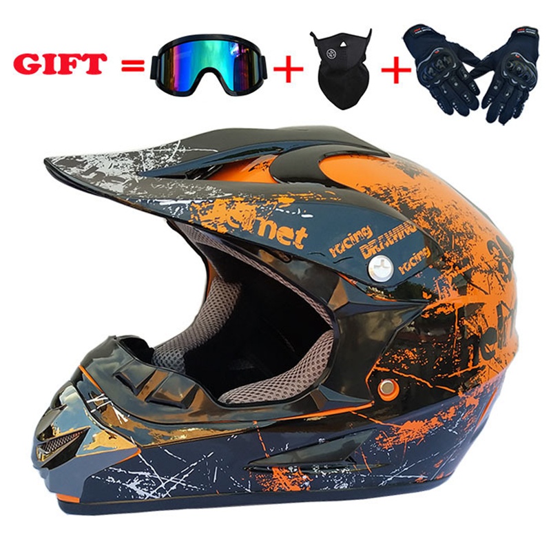 

Motorcycle Helmet 4pcs Set Off Road Motocross Motorcycles Offroad Atv Cross Racing Bike Casque With Goggles Mask, Multi-color