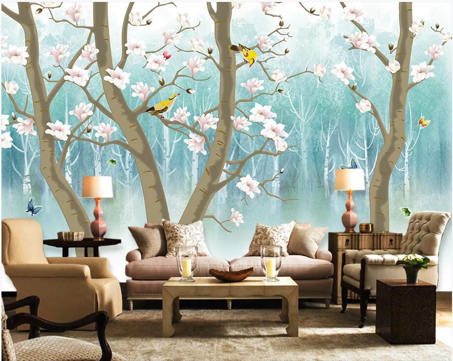 

Custom wall stickes photo Fantasy nostalgic european magnolia yellowbird TV background pictures home decor murals wallpaper for walls 3 d, Non-woven wallpaper