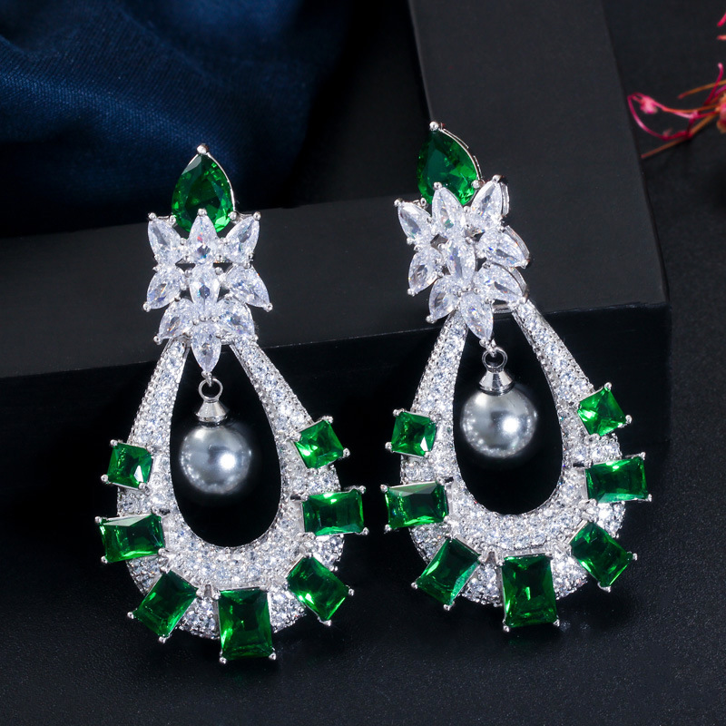 

green high quality cz drop earring for women for wedding bridal