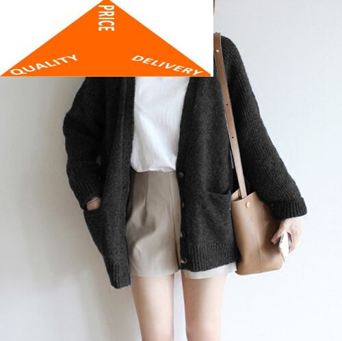 

Women 2020 Sweater Knitted Cardigan V Neck Top Femme Korean Fashion Autumn Clothes Ladies Coat Casaco Feminino LWL839, Black